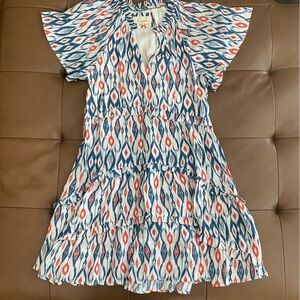Anthropologie Blue and Red Patterned Dress XS